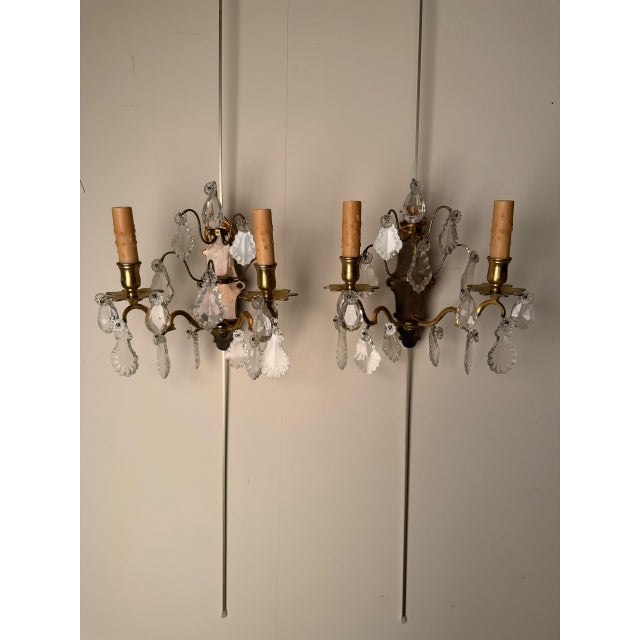 19th Century French Bronze and Crystal Wall Sconces - Pair For Sale In Indianapolis - Image 6 of 7