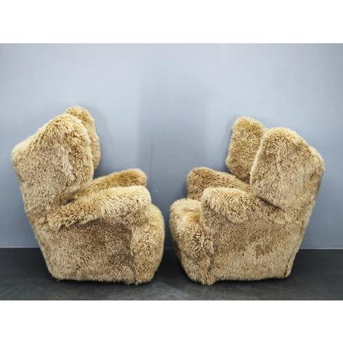 Beige Monumental Art Deco Skandilock Sheepskin Wingback Chairs 1930s, Set of 2 For Sale - Image 8 of 14