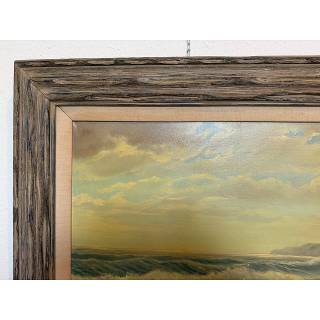 Large Vintage Coastal Seascape Oil Painting Signed Pierro Ocean Waves Framed For Sale - Image 10 of 12