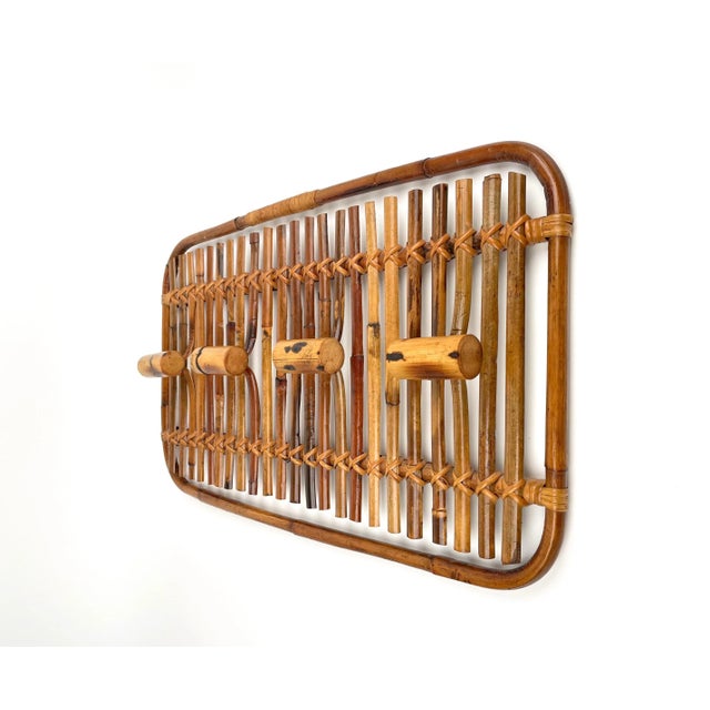 Mid-Century Modern Rattan & Bamboo Coat Rack Stand, Italy, 1960s For Sale - Image 3 of 11
