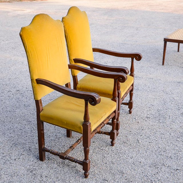 1980s Armchairs in Carved Wood and Yellow Velvet, 1980s, Set of 2 For Sale - Image 5 of 18