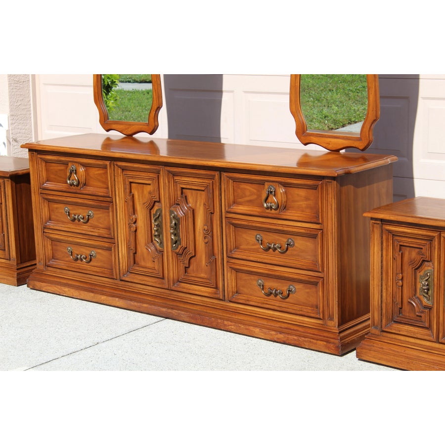 1970s White Fine Furniture Solid Wood Dresser With Two Mirrors