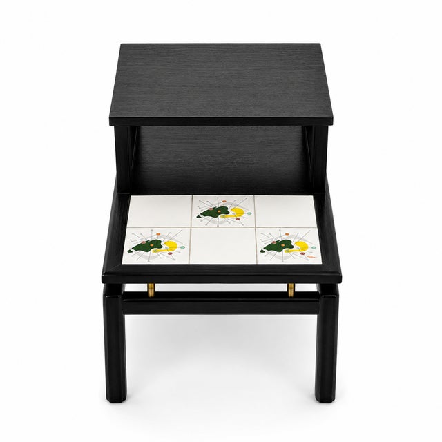 1960s Pair of MCM Ebonized Wood End Tables With “The Tilers” Ceramic Tiles, C. 1960. For Sale - Image 5 of 6