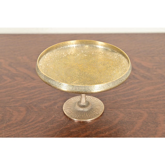 Art Deco Tiffany Studios New York Bronze Doré Pedestal Bowl or Compote Dish With Greek Key Design For Sale - Image 3 of 11