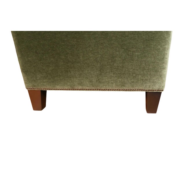 Wood Modern Transitional Green Velvet Armchair by Burton James For Sale - Image 7 of 8