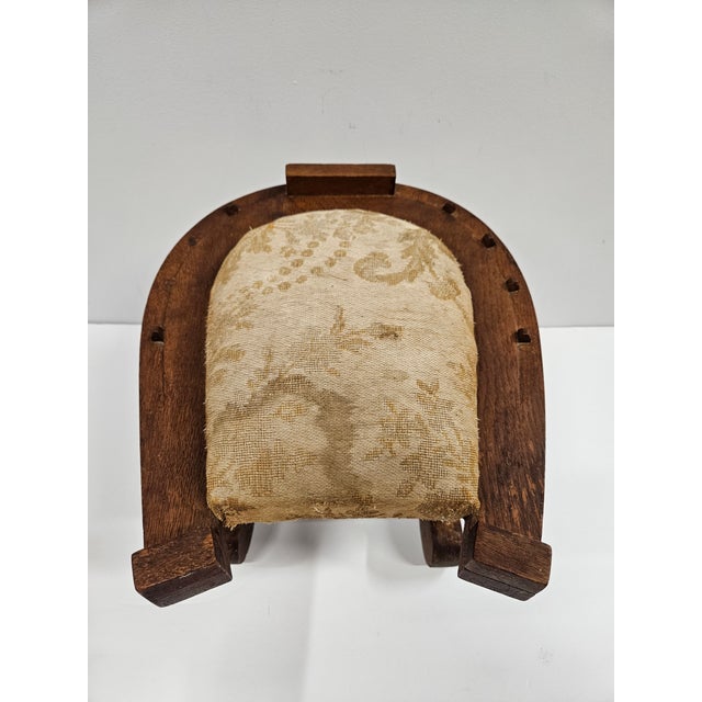 Folk Art Oak Horseshoe Footstool For Sale - Image 6 of 13