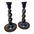 Vintage English Oak Open Barley Twist Candlesticks For Sale