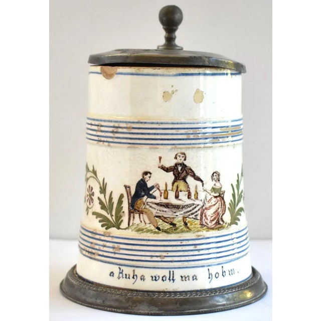 Antique Early 19th-Century German Pewter-Mounted Faience Tankard For Sale - Image 11 of 11