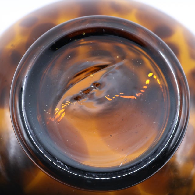 Glass Vintage Hand-Blown Amber Tortoiseshell Art Glass Vase / Votive Holder For Sale - Image 7 of 10