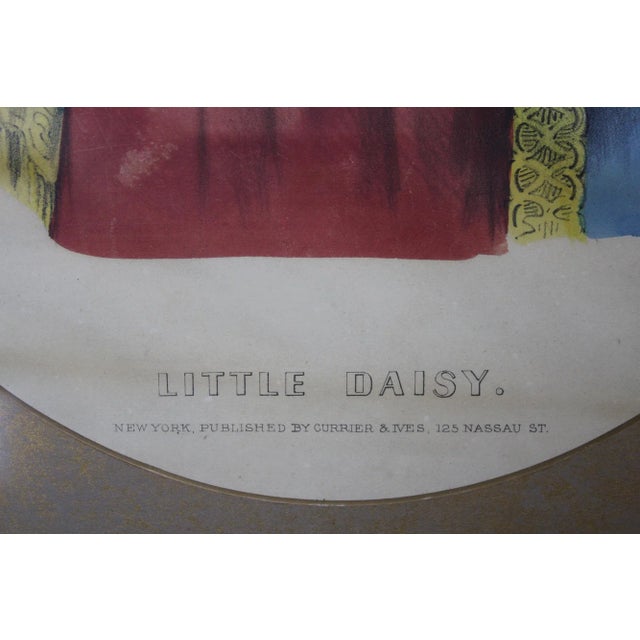 Currier & Ives Little Daisy Lithograph Victorian Girl Flowers Gold 23" For Sale - Image 4 of 7