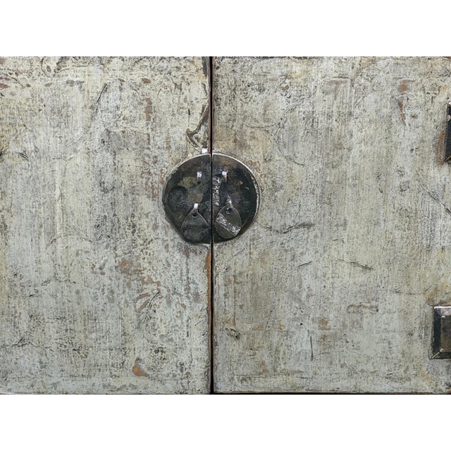 Distressed Light Teal Gray Low Doors Hardware Console Sideboard Cabinet For Sale - Image 10 of 12
