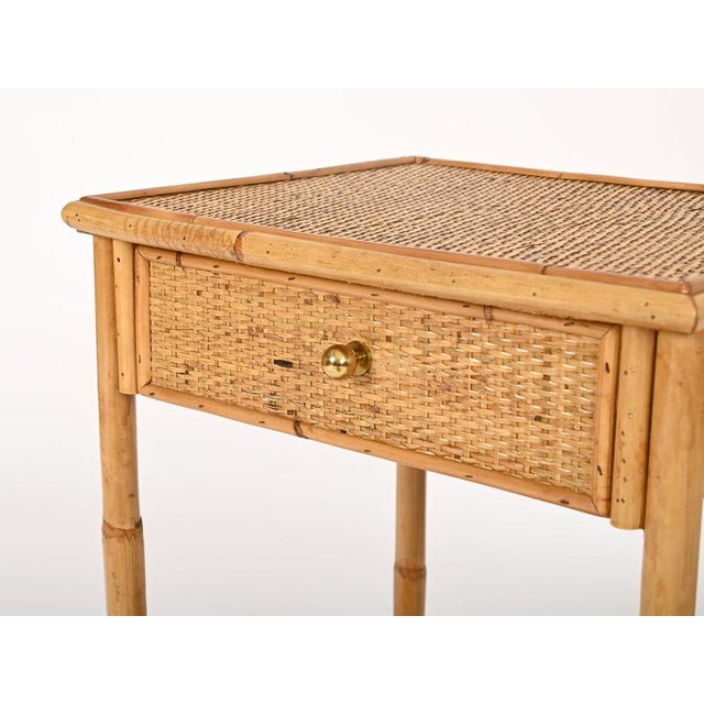 French Riviera Nightstands in Bamboo, Rattan and Brass, Italy, 1970s, Set of 2 For Sale - Image 12 of 16