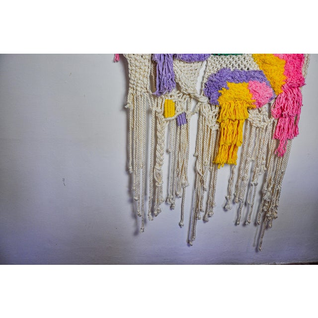 Pink Textured Macrame Wall Tapestry, 1970s For Sale - Image 8 of 9