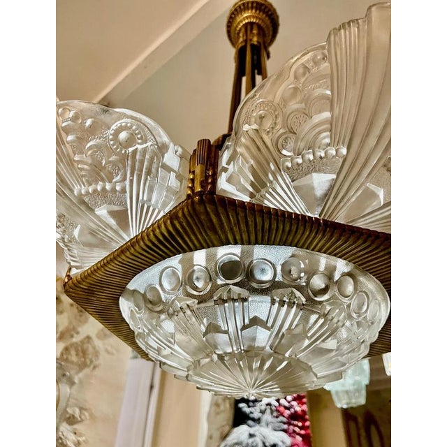 Metal Bronze and Glass Pendant by Georges Leleu, France, 1930 For Sale - Image 7 of 15