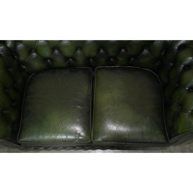 Vintage Bottle Green Tufted Leather Chesterfield Sofa and Armchair, 1970s, Set of 2 For Sale - Image 18 of 18