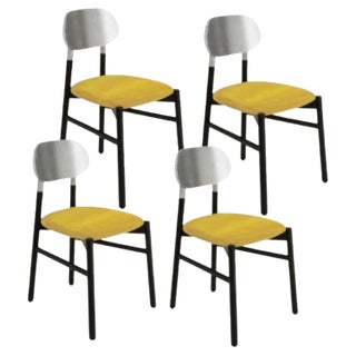 Bokken Upholstered Chairs in Black & Silver with Yellow Seats by Colé Italia, Set of 4 For Sale