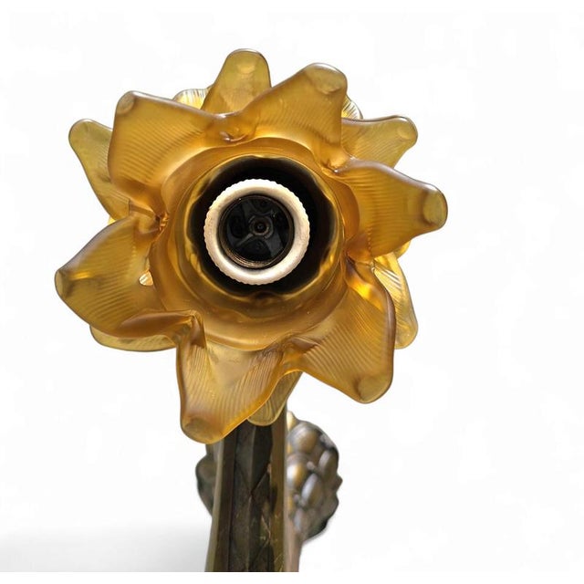 Art Deco Art Nouveau Brass Chandelier with Hand-Blown Floral Shades For Sale - Image 18 of 18