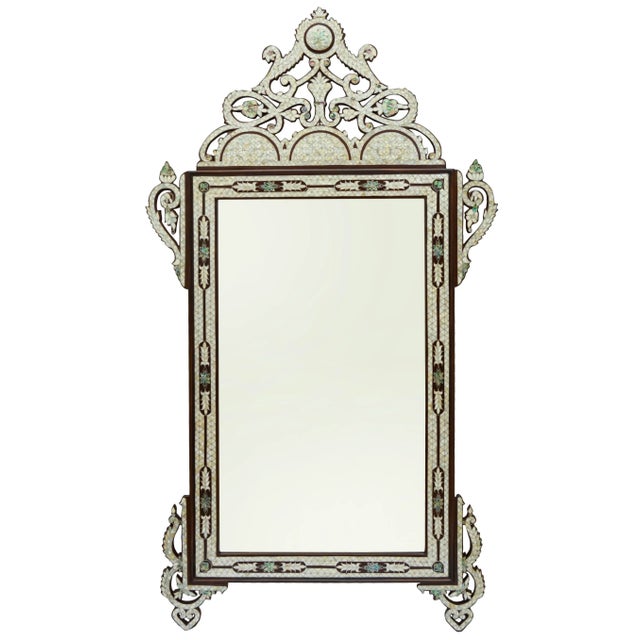 Ivory Vintage Hand-Carved Mother-Of-Pearl Inlaid Console Table & Mirror Set For Sale - Image 8 of 13