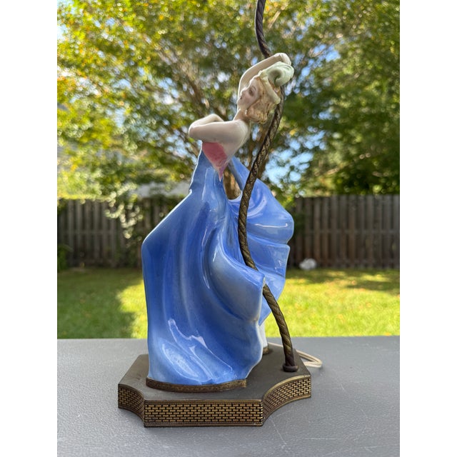 1930s Art Deco Porcelain Dancer Table Lamp German Flapper Attrib. Goldscheider For Sale - Image 11 of 18