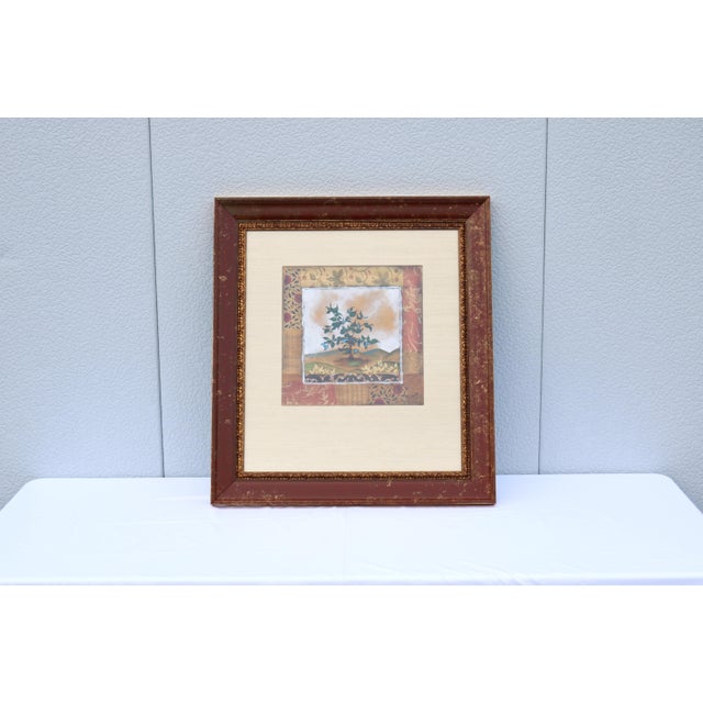 Fabulous contemporary Douglas Little Trees landscape mixed-media and collage framed artwork, one-of-a-kind. Hand-signed by...