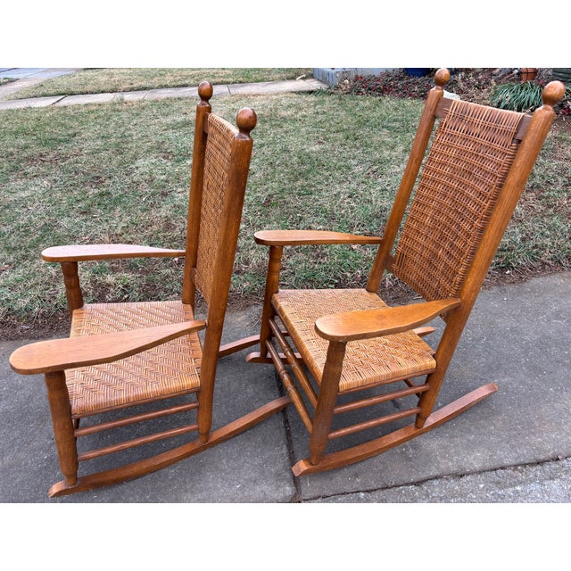 1990s Vintage Bamboo Carolina Cane Rocking Chairs - A Pair For Sale - Image 5 of 17