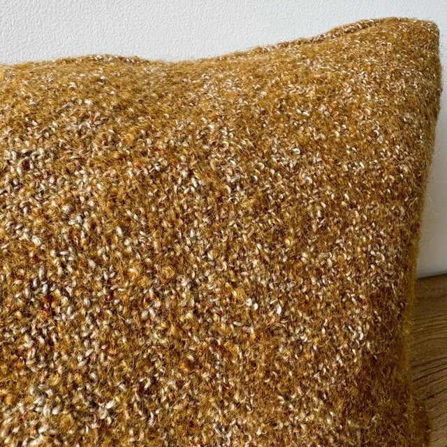 Custom Linen and Wool Lumbar Pillow in Ginger With Down Feather Insert For Sale - Image 4 of 5
