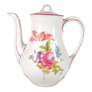 1980s Hutschenreuther Coffee Pot With Floral Design and Pink Trim For Sale