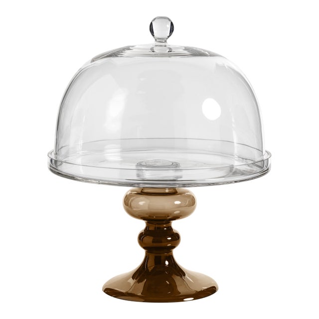 Vellerti Glass Cake Stand, Taupe For Sale