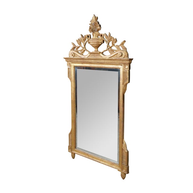 French Vintage French Louis XVI Neoclassical Gilt Wall Hanging Mirror Mirror Fair 56" For Sale - Image 3 of 16