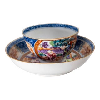 19th Century Chinese Export Rose Mandarin Palette Teacup and Saucer For Sale