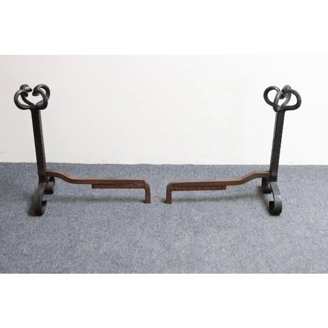 Pair of Tall Arts and Crafts Hand Forged Iron Fireplace Andirons For Sale - Image 17 of 18