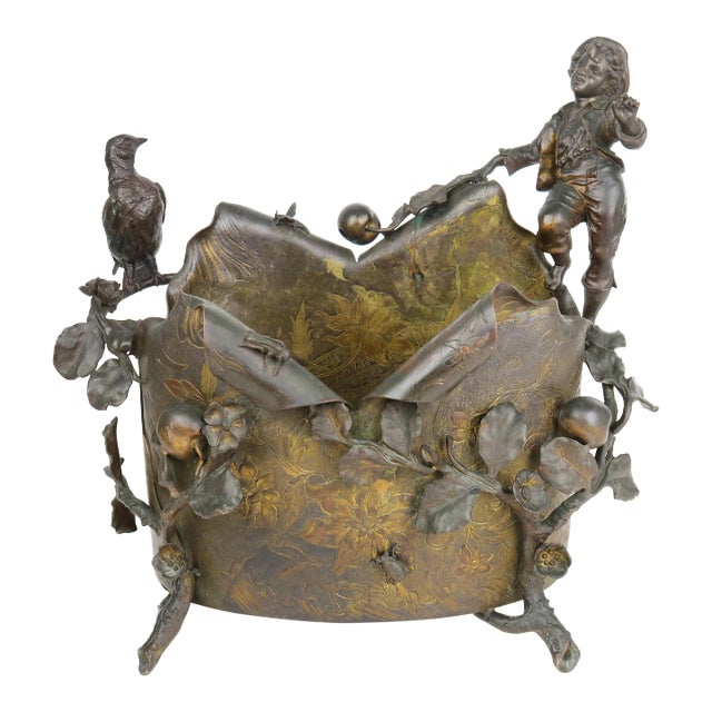 A Gilt & Patinated Bronze Figural Jardiniere, Austria, 19th Century For Sale
