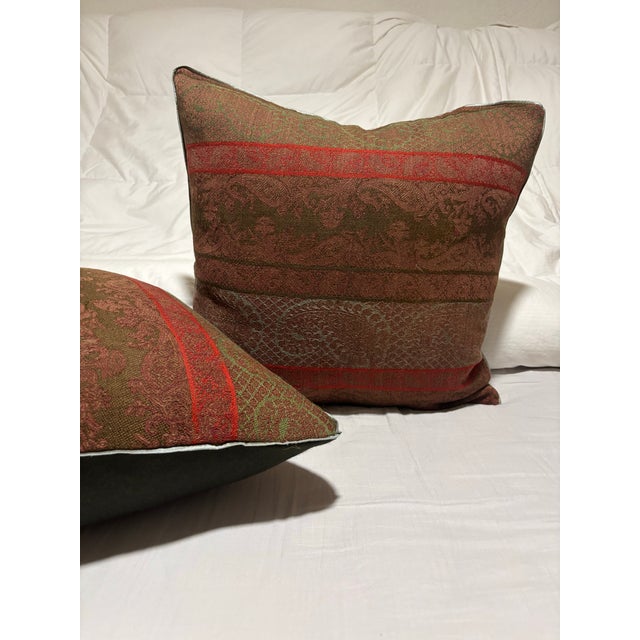 Late 19th Century Antique Woven Paisley Kashmir Square Pillows - Set of 2 For Sale - Image 5 of 9
