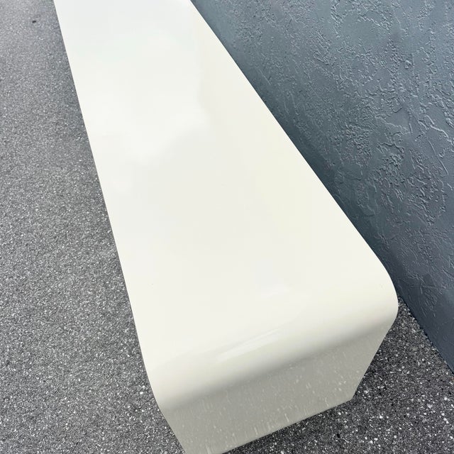 1980s Postmodern Cream Gloss Laminate Waterfall Dresser With Gold Accents For Sale - Image 5 of 8