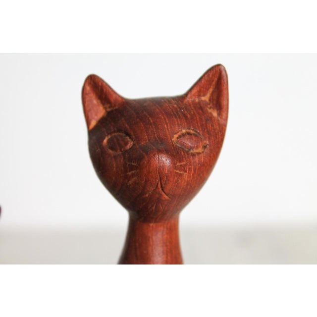 Wood Vintage Hand-Carved Wooden Siamese Cat Figurine on Wood Base For Sale - Image 7 of 12