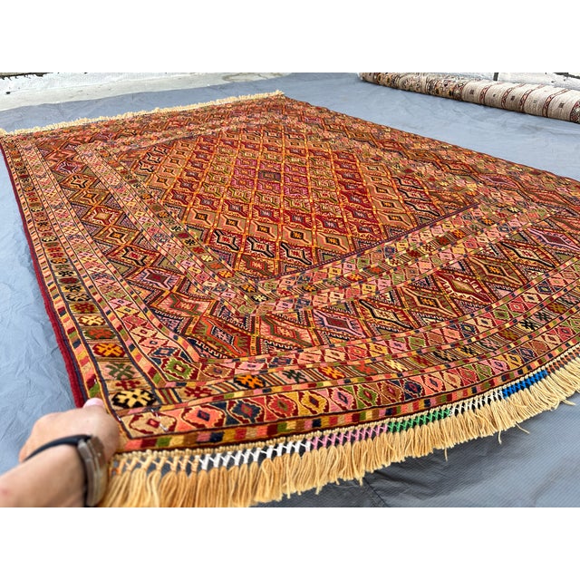Multicolor Mushwani Hand-Woven Kilim Rug - 6'9" X 9'6" For Sale - Image 4 of 14