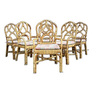 Vintage McGuire Style Burnt Bamboo Dining Chairs - Set of 6 For Sale