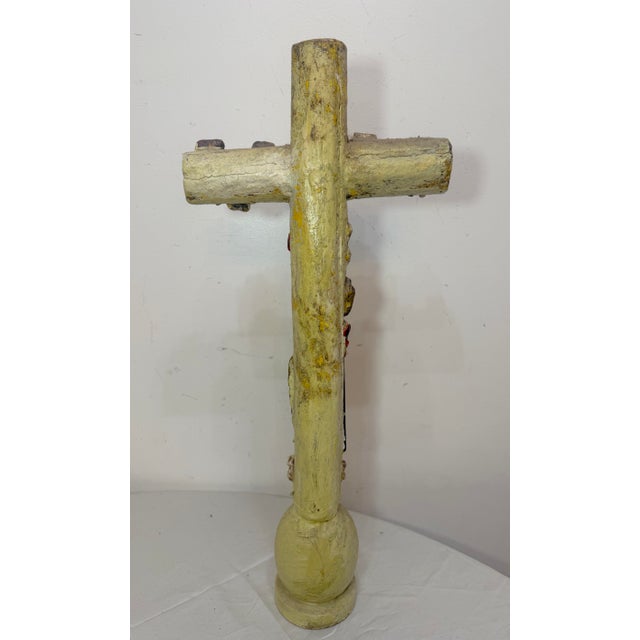 Large 1700's Antique Polychromed Carved Folk Art Wood Religious Crucifix Cross For Sale - Image 18 of 18