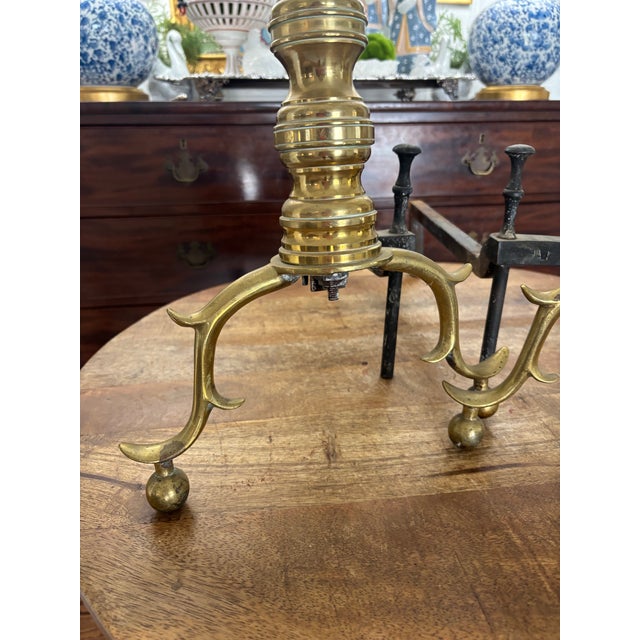 Chippendale Antique 19th Century Classic Tall Beehive Brass Andirons With Exaggerated Ball Feet- a Pair For Sale - Image 3 of 11