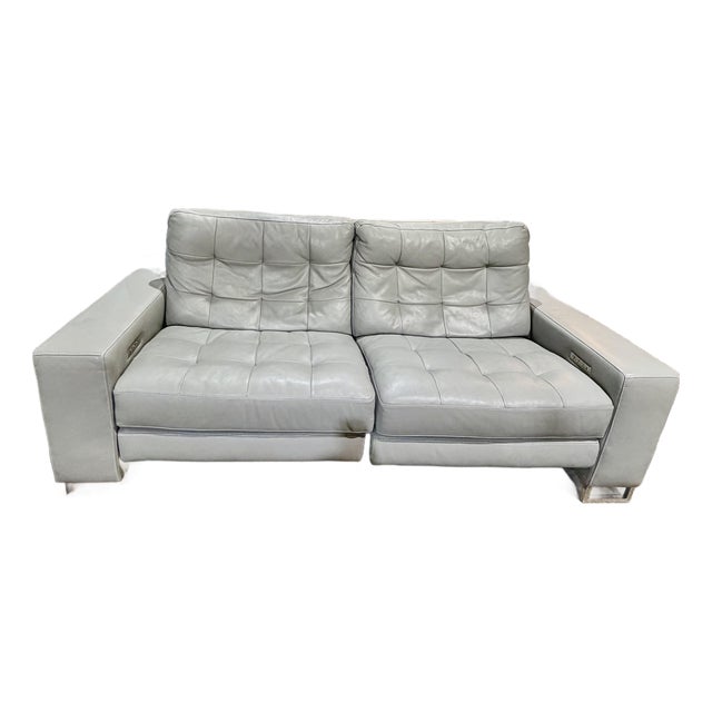 American Leather “Hudson” Gray Motion Leather Sofa For Sale