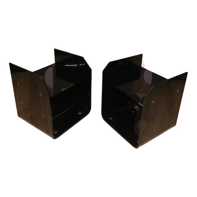 Bedside Tables in Black Acrylic Glass, 1970s, Set of 2 For Sale