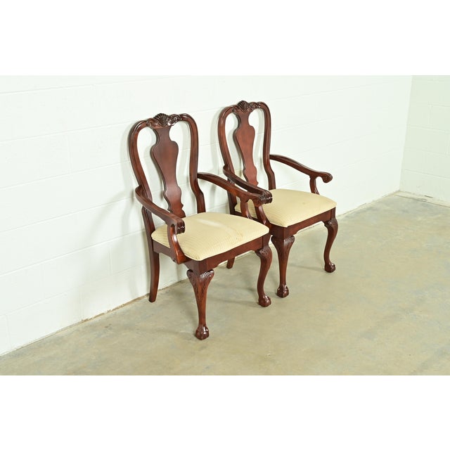 Thomasville Thomasville Chippendale Carved Cherry Wood Armchairs, Pair For Sale - Image 4 of 14