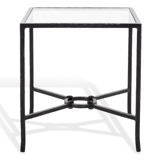 Metal Tauri Metal Square Accent Table in Black with Glass Top For Sale - Image 7 of 7