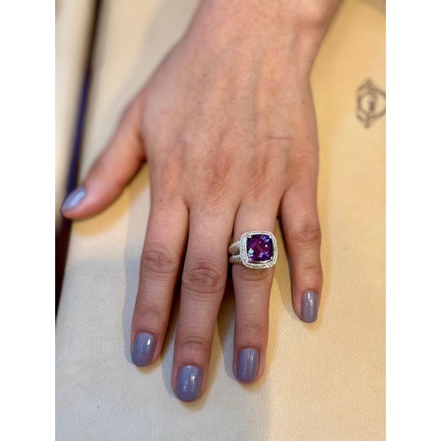 Estate DAVID YURMAN Sterling Silver Amethyst Ring With Diamonds size 7 For Sale - Image 11 of 18