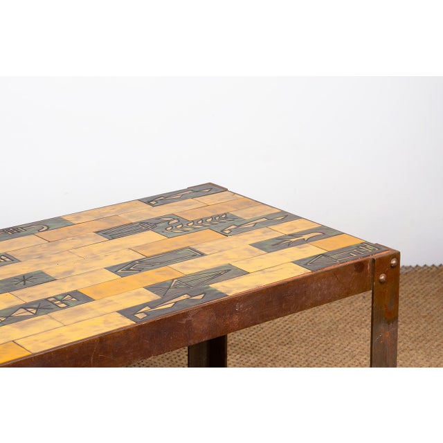 Mid-Century Modern Coffee Table in Glazed Ceramic with Steel Base by Jean Garbero for Vallauris, 1950s For Sale - Image 3 of 16