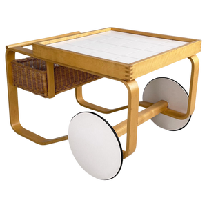 Modern Finnish Wood, Wicker Cart Tea Trolley 900 attributed to Alvar Aalto for Artek, 1970s