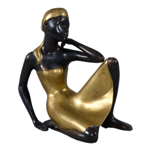 Karl Hagenauer Style Seated African Woman Bronze Sculpture