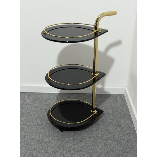 3-Tier Bar Trolley in Gold-Plated Metal and Smoked Glass, 1970 For Sale - Image 4 of 13