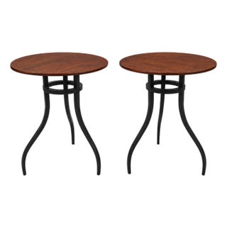 Baker Milling Road Modern British Colonial Style Mahogany & Wrought Iron Side Tables - Pair For Sale