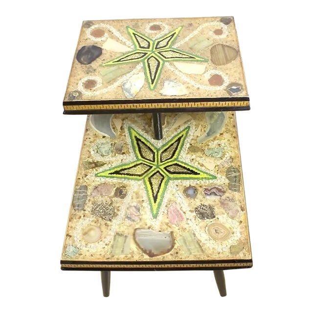 Vintage Agate With Chartreuse Stone Stars Two-Tiered Stepped End Table For Sale